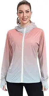 [GAIGEO] Coral Pink Light Blue Gradient Women Rash Guard Swim Sun Shirts UV Protection Long Sleeve Tops UPF 50+ S