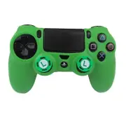 Silicone Grip Green Shell Cover + 2 Multi Thumb Grips For PS4 Controller