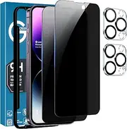 [2+2 Pack] T Tersely Privacy Screen Protector for iPhone 14 Pro Max (6.7 inch) with Camera Lens Protector Tempered Glass Case Friendly- 2 Pack Each