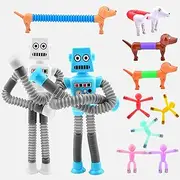 Sensory Toys Telescopic Suction Cup Robot Toy Set 11PCS Pop Tubes Fidget Toys for Kids with Autism Travel Essential Toys for Toddler Age 3 4 5 Years ADHD Fidget Party Favors for Boys Girls.
