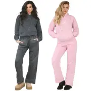 Womens Cross Applique Tracksuit Oversized Drop shoulder Hoodie Wide Leg Jogger