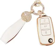 PIFOOG Key Fob Cover for VW Volkswagen White Gold Keys Case Shell Protecor TPU Keychain Fit Volkswagen Passat Beetle Golf GTI Jetta Tiguan Accessories Girly Cute