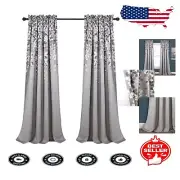 Charming Gray Weeping Flower Curtains, 95"L, Rod Pocket, Room Darkening Set