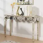 120CM Modern Silver Entryway Console Table Mirrored Glass Living Room Sofa Table