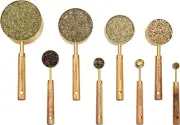 Measuring Cups and Spoons Set of 8, Golden Stainless Steel with Wooden Handle,