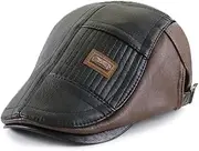 [Rayson] PU Leather Flat Cap for Men Adjustable Flat Cap Duck Beak Classic Beret Autumn and Winter