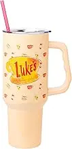 Silver Buffalo Gilmore Girls Luke's Diner Stainless Steel Tumbler with Handle and Straw, Fits in Standard Cup Holder, 40 Ounces