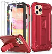 ORETech Designed for iPhone 11 Pro Case with [2 x Tempered Glass Screen Protectors] [Built-in Kickstand] Shockproof iPhone 11 Pro Case 360° Full Body Protective Silicone TPU Bumper Cover - Red