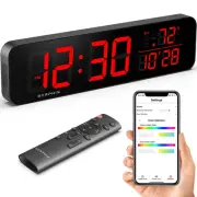 15.2" Large Digital Wall Clock with App & Remote Control, Customizable RGB Co...