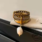 歐美復古多層巴洛克珍珠戒指輕奢時尚個性金色食指指環女性流行飾品【木屋雜貨】