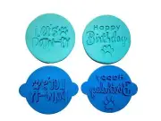 Dog cookie stamp cake fondant embosser - Let's paw-ty, and Happy birthday stamp