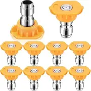 10 Pack 1/4 Inch Pressure Washer Nozzle Tips Quick Connector 2.5 GPM 4000 PSI Power Washer Tips Pressure Washer Spray Nozzle Tips Set for Home Car Patio Driveway (Yellow)