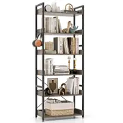 Giantex 6-Tier Bookcase Industrial Bookshelf w/4 Hooks Open Display Shelves Living Room