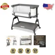Adjustable Grey Baby Bassinet with Breathable Mesh & Storage Basket - Safe Sleep