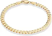 [Miabella] 18K Gold Over Sterling Silver Italian 5mm Solid Diamond-Cut Cuban Link Curb Chain Bracelet for Men Women, 925 Made in Italy