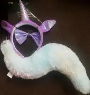 Rainbow Unicorn Tail Headband Ears & Bowtie Accessory Costume Kit Halloween NEW
