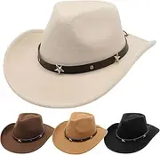 [Homaisson] 4 PCS Cowboy Hat, Wool Felt Western Cowboy Hat for Men and Women, Star Studded Brim, Versatile Style for Parties, Outdoor Activities, Available in Black, Beige, Khaki, Coffee, Multi