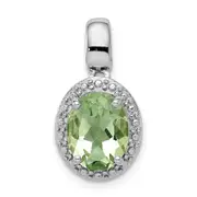 Sterling Silver Rhodium-plated with Green Quartz Oval Pendant