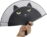HOMSFOU Cartoon Cat Folding Silk Fan Paper Fans Hand Held Folding Fan Cat Fan Cat Folding Fan Folding Fan with Tassel Cartoon Cat Hand Fan Vintage Decor Wedding Hold in Hand Portable Bride