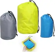 Wanfoou Stuff Sack, 3 Pack Waterproof Outdoor Storage Sack Portable Drawstring Dust Flap Bag for Camping Boating Hiking Travel Beach Sandbags, Sky Blue, Yellow,Gray, S/M/L