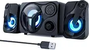 KJIXYUNG Immersive Sound Experience, Bluetooth Subwoofer Gaming PC Speaker, USB Powered, Dazzling LED Lights, Stereo Sound for PC/Laptop/Mobile