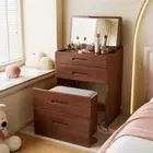 Dark Walnut-coloured Rubberwood Dressing Table Bedside Tables 2-in-1 Set wit...