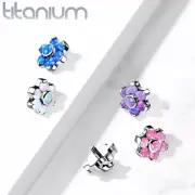 Implant Grade Titanium Opal Bezel Set Flower Dermal Anchor Tops