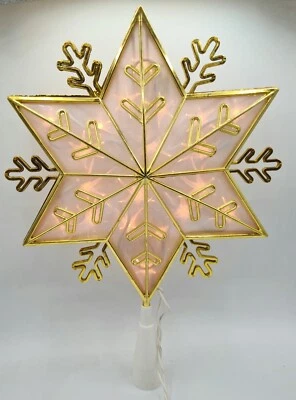 Snowflake Star Tree Topper White Gold Christmas Gold Light Up 10"