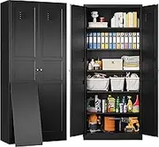 Metal Storage Cabinet with Doors and Shelves,Metal Pantry Cabinet,Black Craft Storage Cabinet,Ventilated Pantry Storage Cabinet,Large Tall Closet Cupboard for Home,Kitchen,Dining/Living/Laundry Room
