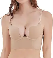 [Aivtalk] Low Back Bra Smooth Underwire U-Shaped Bralettes Sexy Seamless Backless Underwear Push Up Plunge Bras for Women