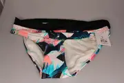 Skye Swimwear Black Floral Mid Waist Foldover Bikini Bottom Womens Size Large