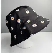 Alice & Olivia Women’s Black Floral Print Daisy Reversible Bucket Hat OSFM NEW
