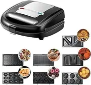 7 in 1 Eletric Walnut Cake Maker, Mini Waffle Maker with 7 Nonstick Plate, Led Indicator, Double-Sided Heating, Electric Walnut Cake Maker, for Sandwiches, Toasters, Muffin Makers, Cakes, Hot Dogs