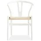 Anemone Set of 8 Wishbone Dining Chair Beech Timber Replica Hans Wenger - White