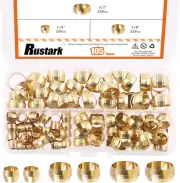 105Pcs 1/4” 3/8” 1/2” Brass Compression Fitting Sleeves Ferrules Assortment Kit