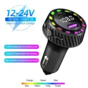 Bluetooth 5.3 FM Transmitter Car Type-C PD 30W USB Charger Handsfree Adapter MP3