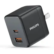 Philips 30W Black GaN Power Adapter Wall Charger Plug (1 x PD + 1 USB A) DLP4330CB