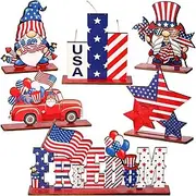 6 Pieces Patriotic Wooden Decorations 4th of July Independence Day Decorations Patriotic Table Decorations Wooden Table Centerpieces Decorations for American