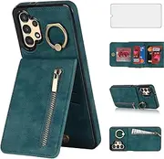 [Asuwish] Phone Case for Samsung Galaxy A13 4G/5G Wallet Cover with Tempered Glass Screen Protector and Cell Zipper RFID Card Holder Slot Ring Kickstand A04s M13 G5 A 13 LTE 13A 2022 SM Women Men Green