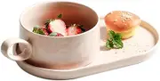 Unique Soup Mug Container Coffee Tea Soup Bowls,Soup Bowls with Handles and Stoneware Plates,Microwave-Safe Bowl,Plates and Bowls Sets 1person,Breakfast Bowls with Cracker Holder.-Pink (Color : Pink