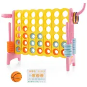 Costway Giant 4 In A Row Connect four Board Game Set w/Basketball Hoop & Toss Ring Yellow