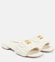 [Miu Miu] Miu Miu Logo matelassé leather slides AU 7 white