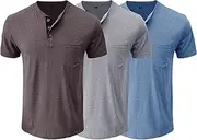 [DGHM-JLMY] 3 Pack Mens Fashion Polo Shirts Henley Top Classic Sleeve Button Cotton T-Shirt Casual Basic Button Short Sleeve Tee