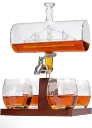 Jillmo Whiskey Decanter, 1250ml Decanter Sets with 4 Globe Glasses