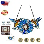 Festive Handcrafted Suncatcher: Sunflower & Bird Stained Glass Window Hanging