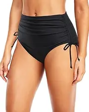 [Holipick] Women Retro High Waisted Bikini Swim Bottom Ruched Side Tie Tankini Swimsuit Briefs