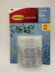 3M Command Clear Indoor Mini Hooks Holds 0.5 lb - 60 Hooks & 64 Strips - Clear
