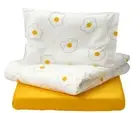 IKEA OGONLOCKSMAL 3-piece bedlinen set for cot flower white yellow,60x120cm, NEW