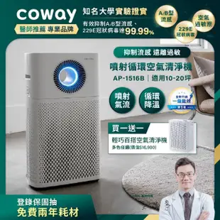 【Coway】20坪急速循環AP-1516D+10坪玩美雙禦空氣清淨機AP-1019C(超值買大送小)