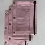 Pink 3 Ring Binder Pencil Pouch 3 Pack Plastic Clear Pencil Case with Zipper